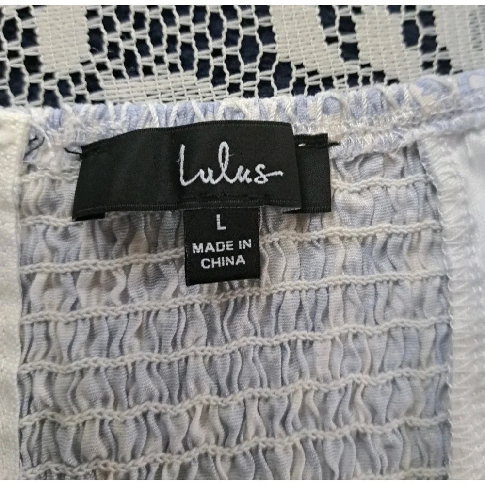 Lulus Mini Dress L Periwinkle Blue Print Puff Sleeve Sweetheart Neckline Smocked